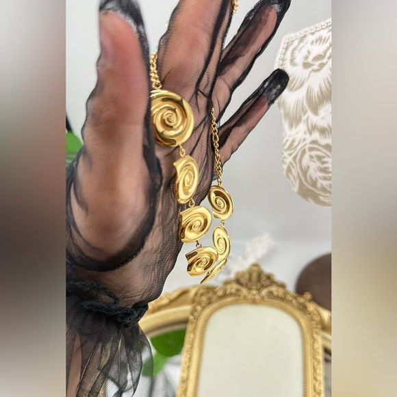 Gold Swirl Statement Necklace – Stainless Steel, Real Gold Plated - Picture 11 of 17